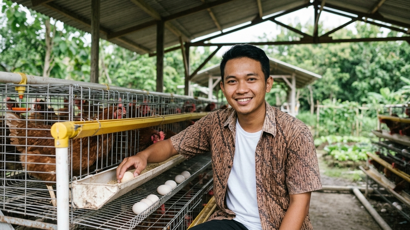 Mas Adib merawat ayam Elba